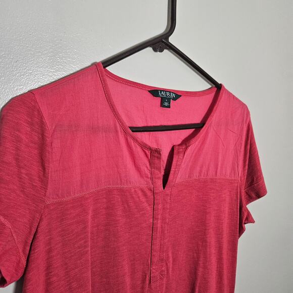 Lauren by Ralph Lauren Short Sleeve Split Neck Top Sz Large - Picture 3 of 11